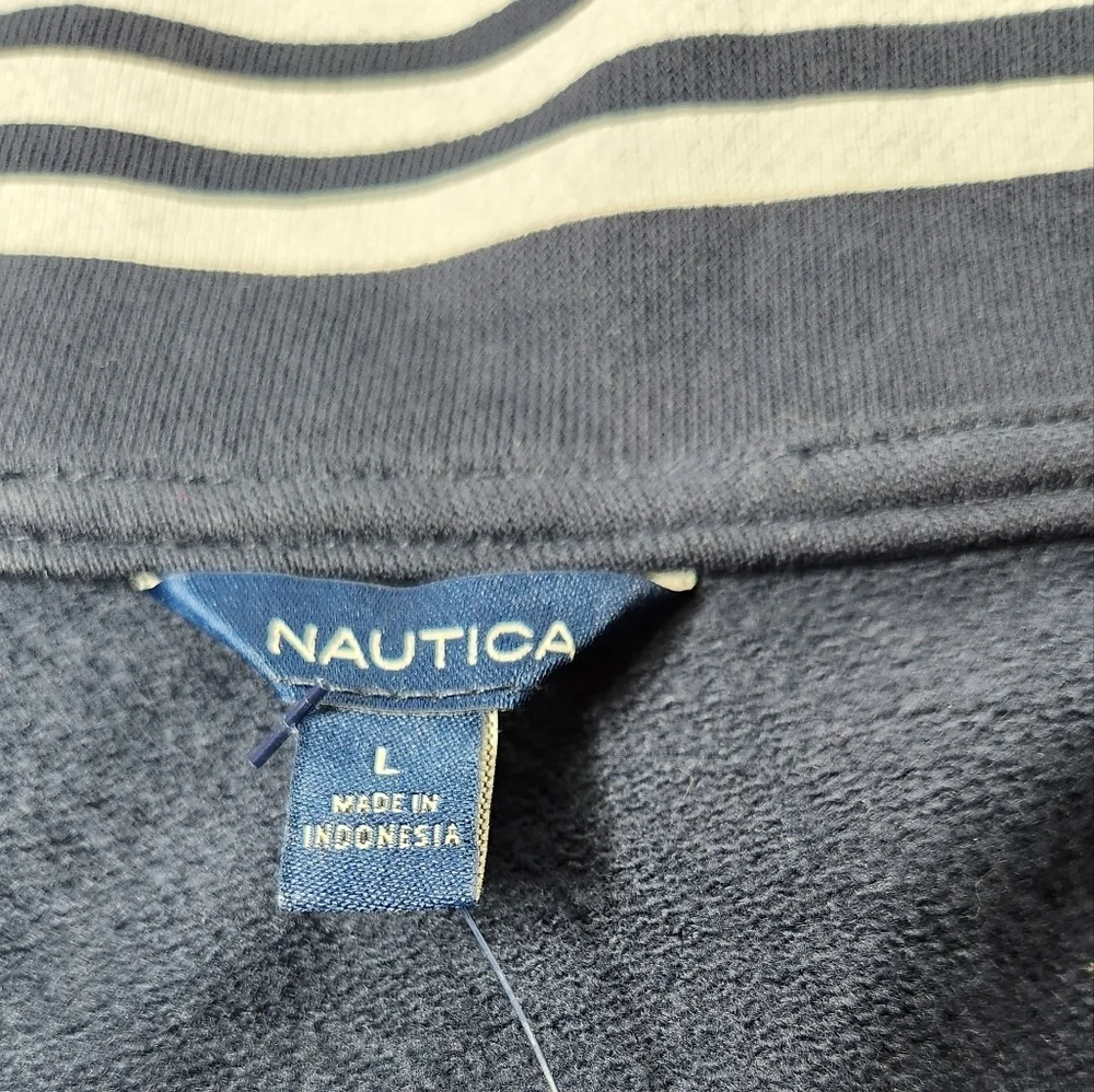 Nautica Women's Quarter Zip Cotton Blend Sweater, Navy Seas Blue,  Size L